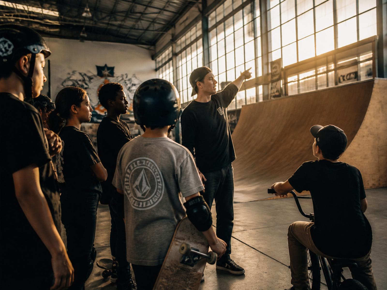 Youth skateboarders and BMX riders learning at THE FORTE